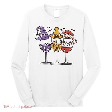 Holidays Wine Glasses Festive Long Sleeve Shirt