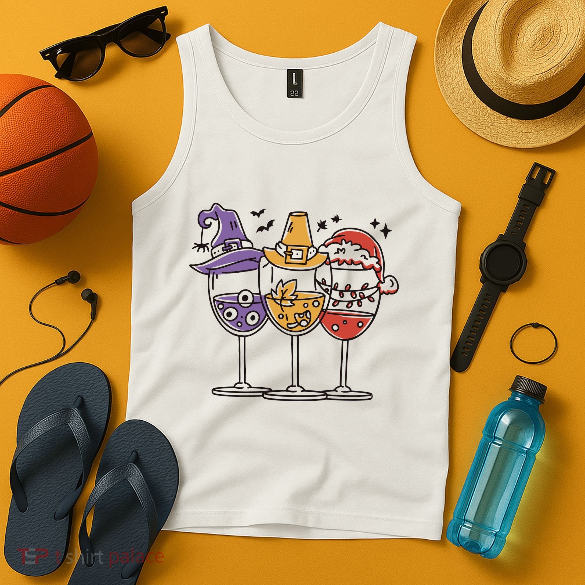 Holidays Wine Glasses Festive Tank Top
