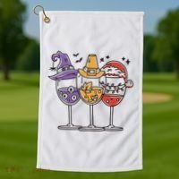 Holidays Wine Glasses Festive Golf Towel thumb 1