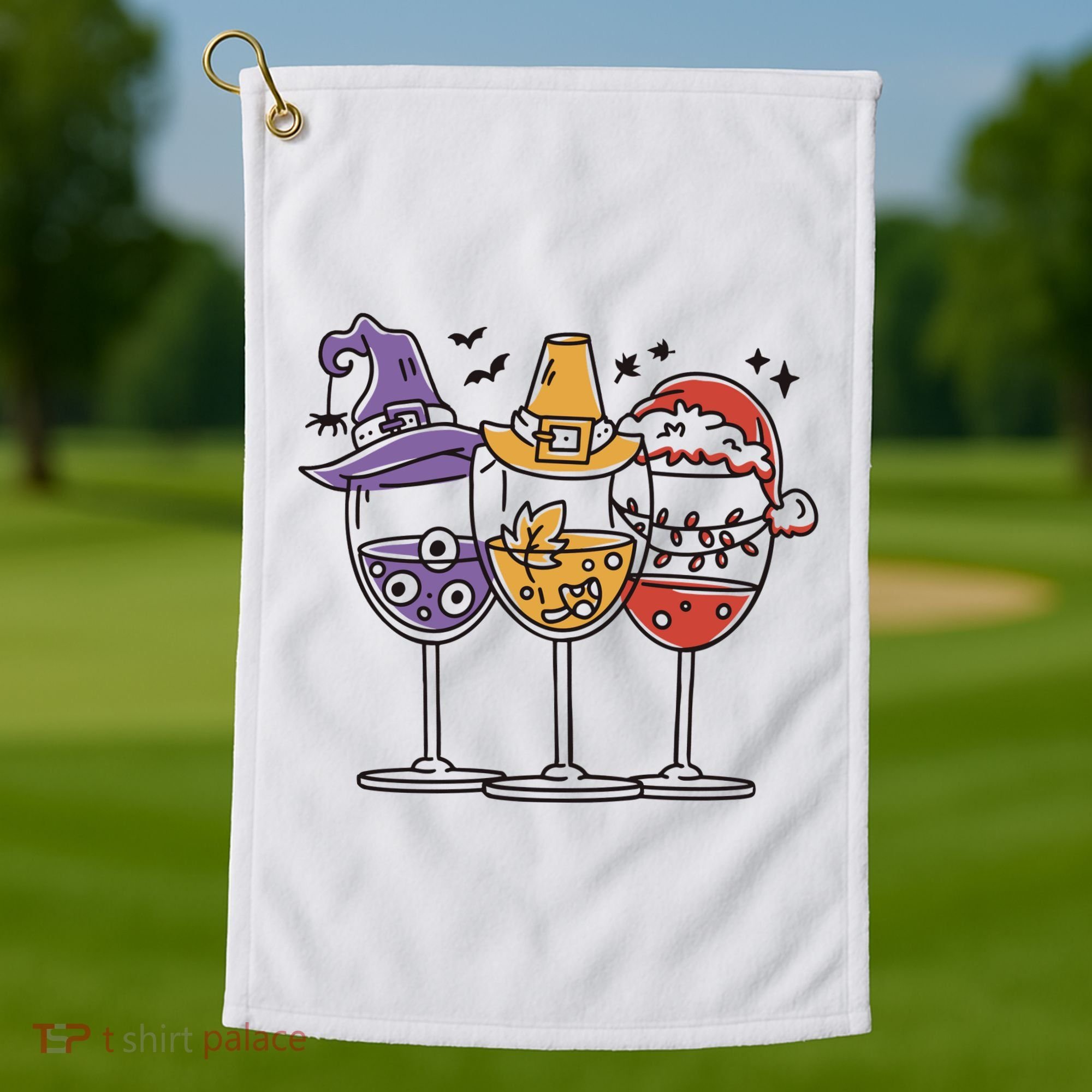 Holidays Wine Glasses Festive Golf Towel