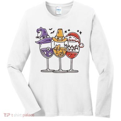 Holidays Wine Glasses Festive Women's Long Sleeve Shirt