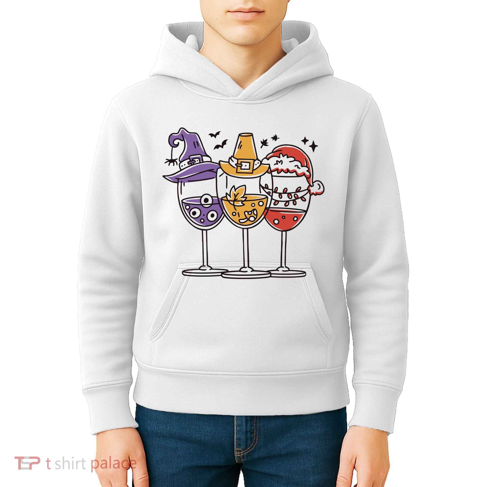 Holidays Wine Glasses Festive Kids Hoodie