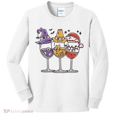 Holidays Wine Glasses Festive Kids Long Sleeve Shirt