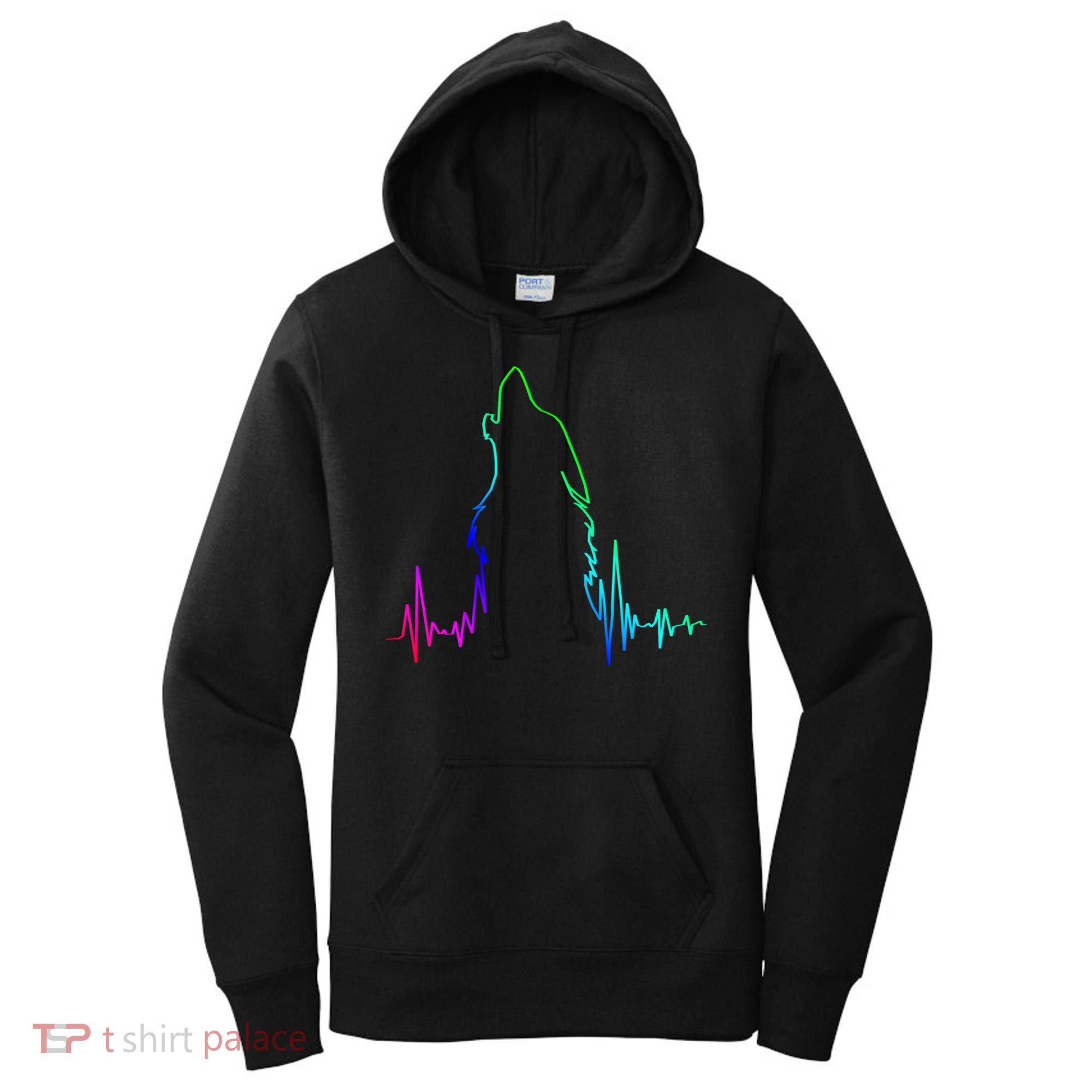 Howling Wolf Heartbeat Gift Spirit Animal Wolf Gift Women's Hoodie