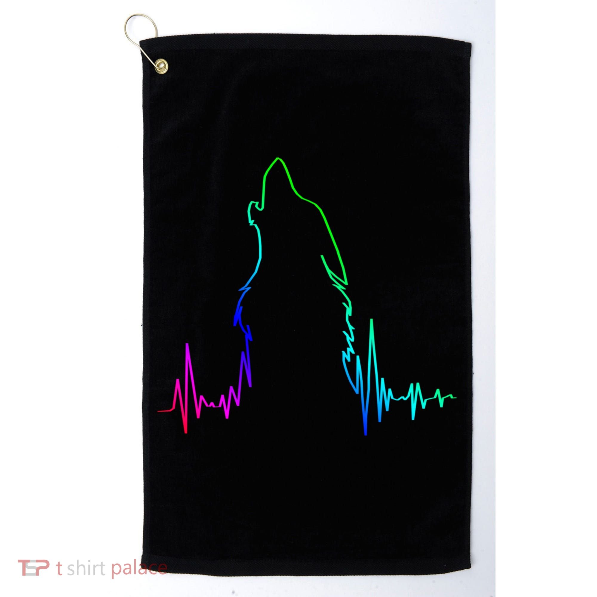 Howling Wolf Heartbeat Gift Spirit Animal Wolf Gift Golf Towel