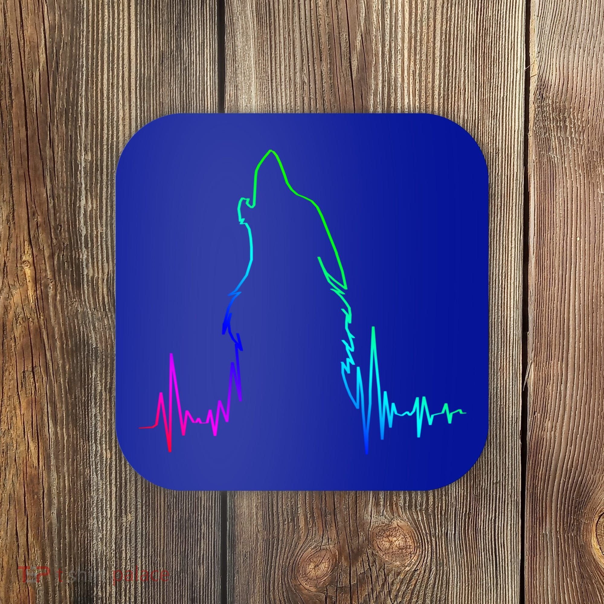 Howling Wolf Heartbeat Gift Spirit Animal Wolf Gift Coaster