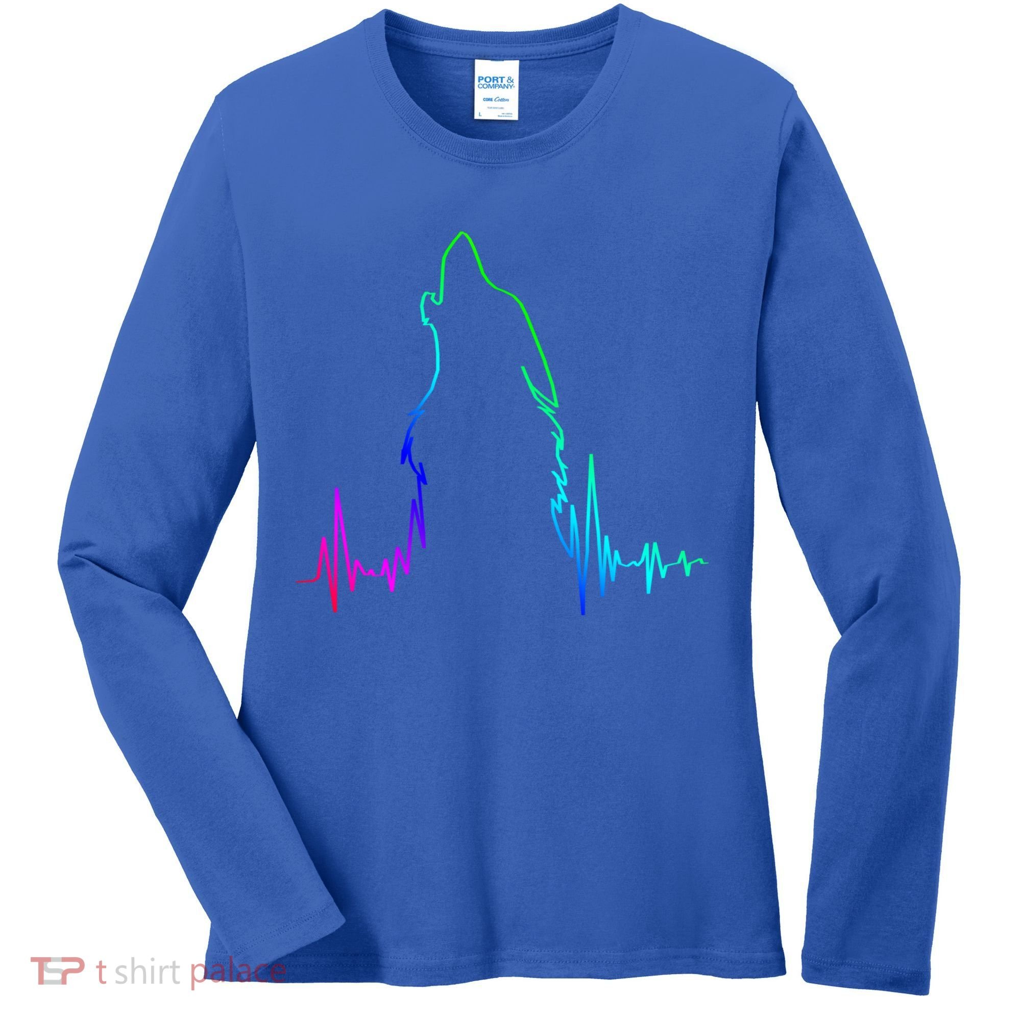 Howling Wolf Heartbeat Gift Spirit Animal Wolf Gift Women's Long Sleeve Shirt