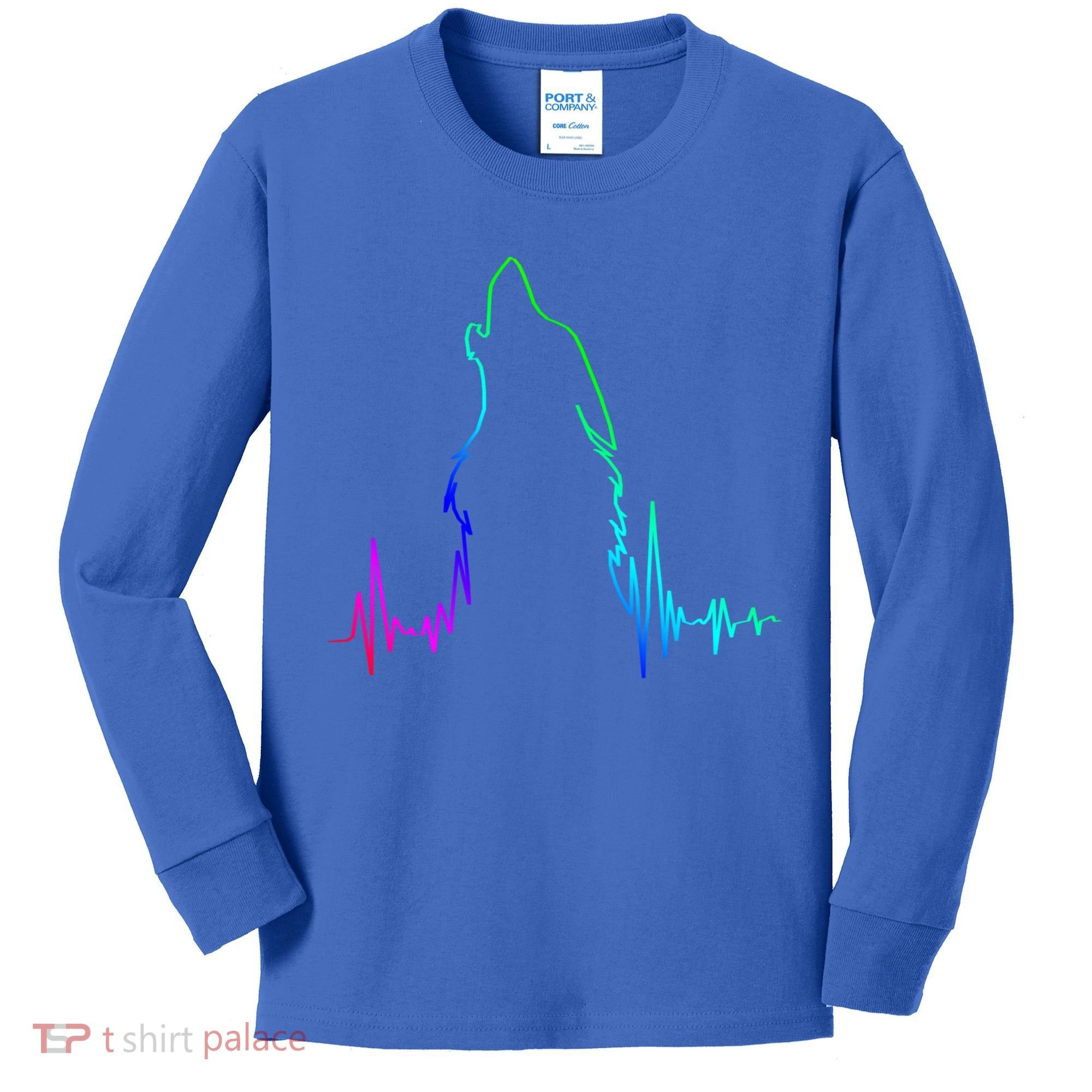 Howling Wolf Heartbeat Gift Spirit Animal Wolf Gift Kids Long Sleeve Shirt