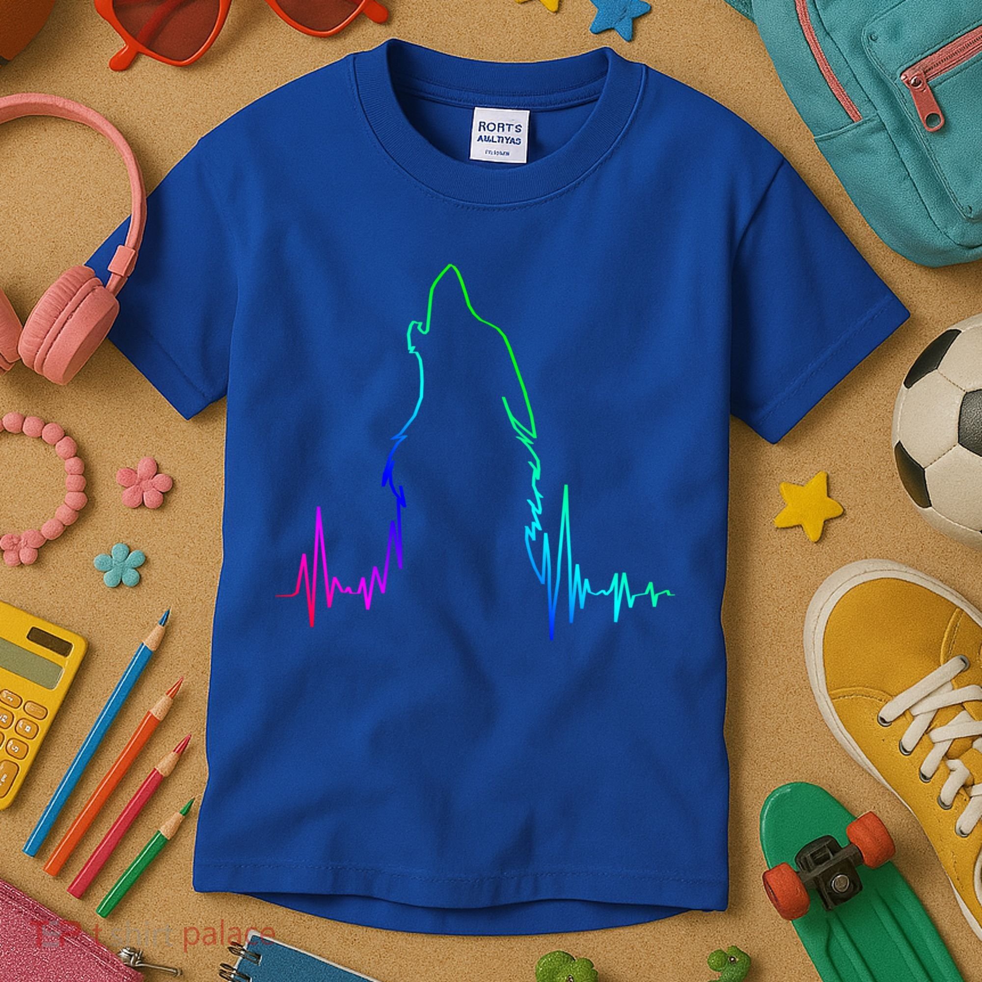 Howling Wolf Heartbeat Gift Spirit Animal Wolf Gift Kids T-Shirt
