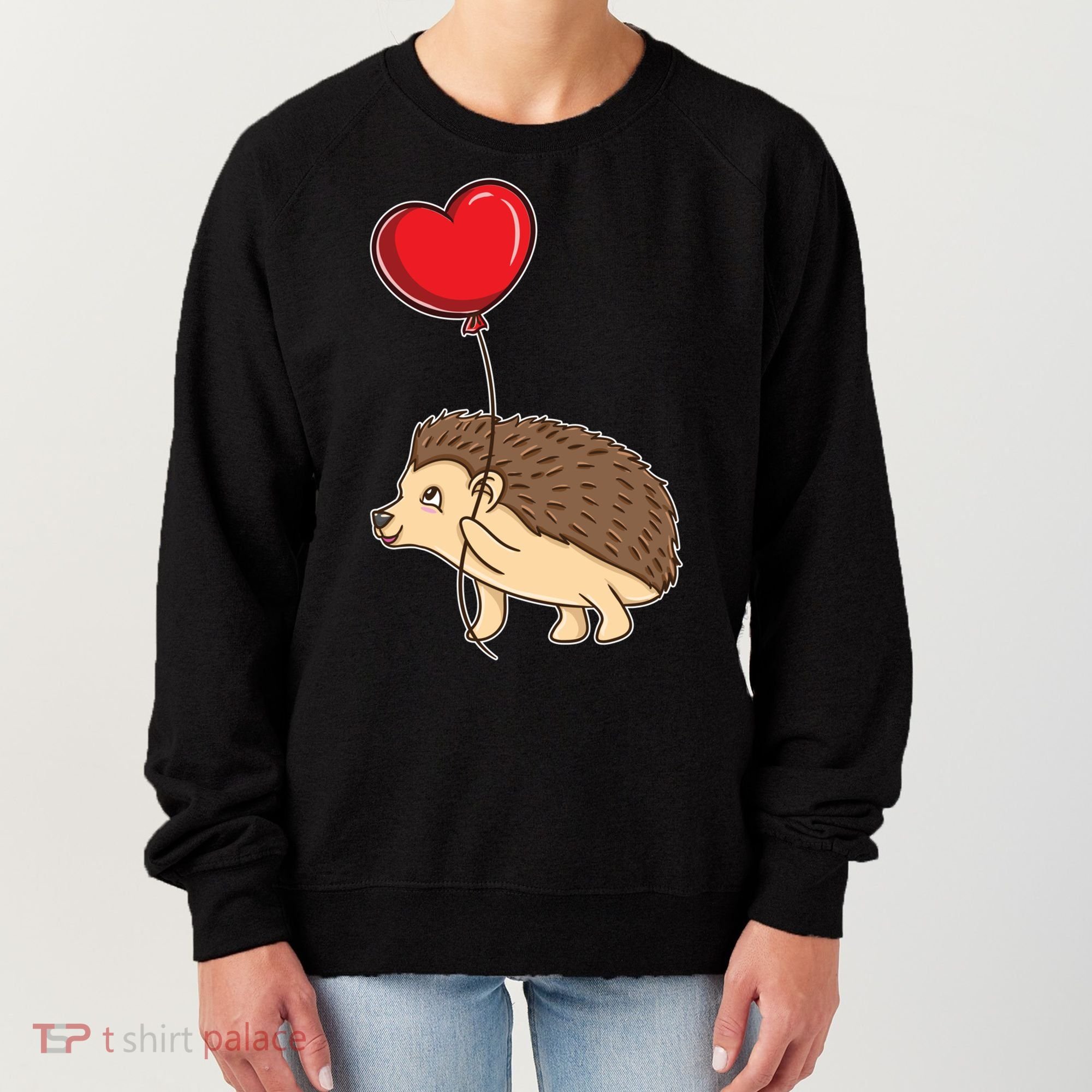 Hedgehog With Heart Balloon Valentines Day Gift Women's Sweatshirt