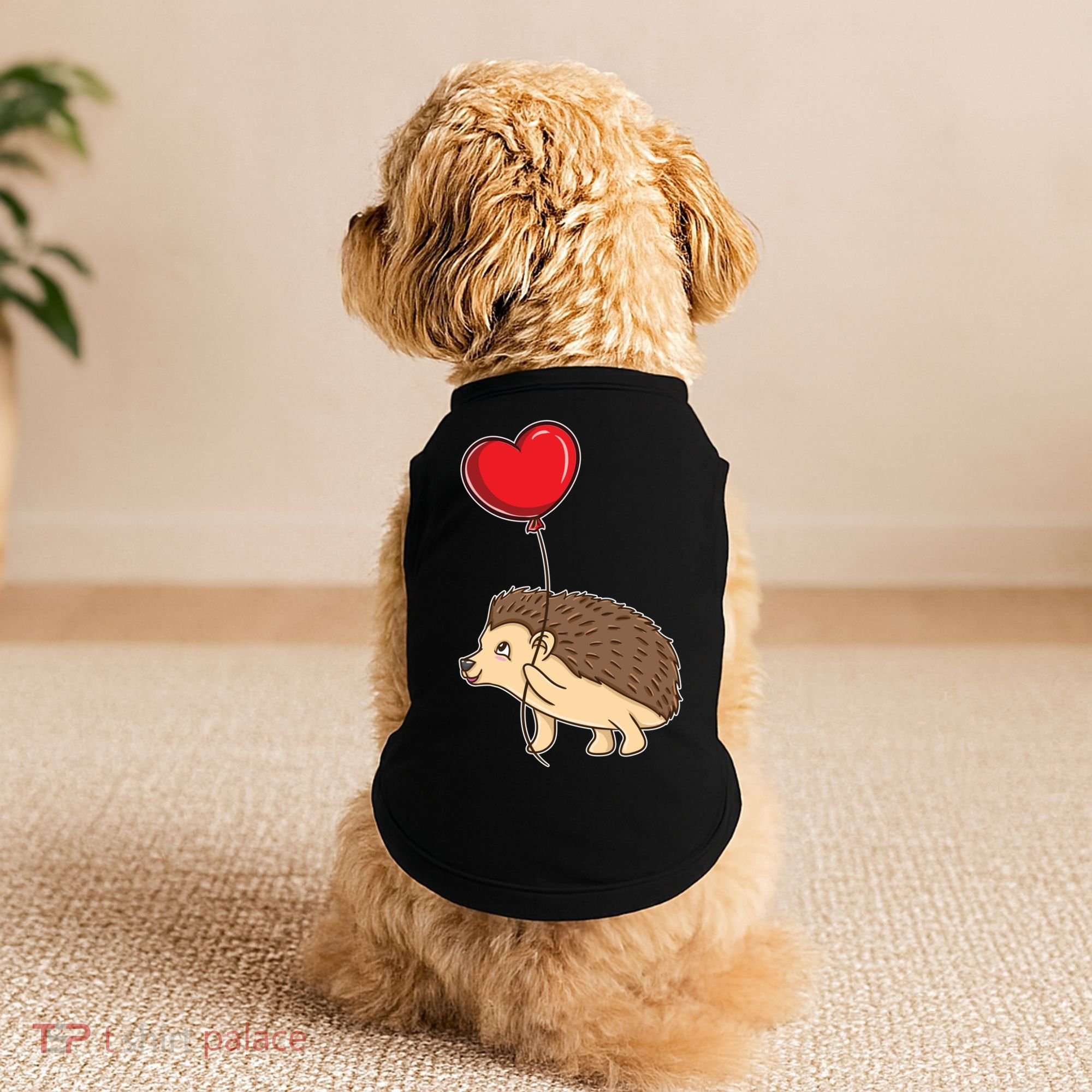 Hedgehog With Heart Balloon Valentines Day Gift Doggie Tank