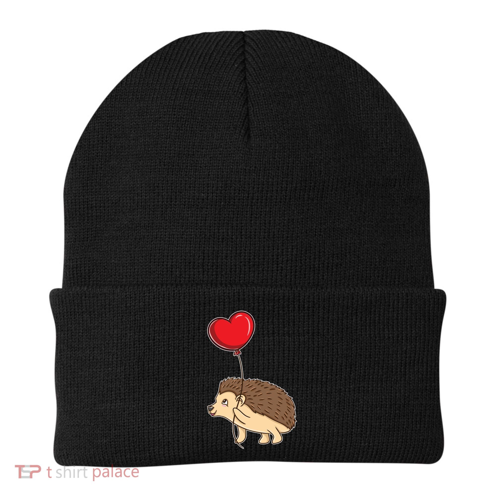 Hedgehog With Heart Balloon Valentines Day Gift Beanie