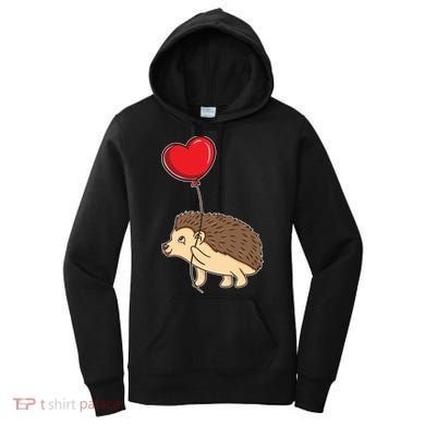 Hedgehog With Heart Balloon Valentines Day Gift Women's Hoodie