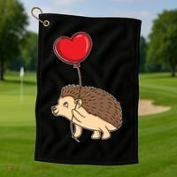 Hedgehog With Heart Balloon Valentines Day Gift Golf Towel thumb 1