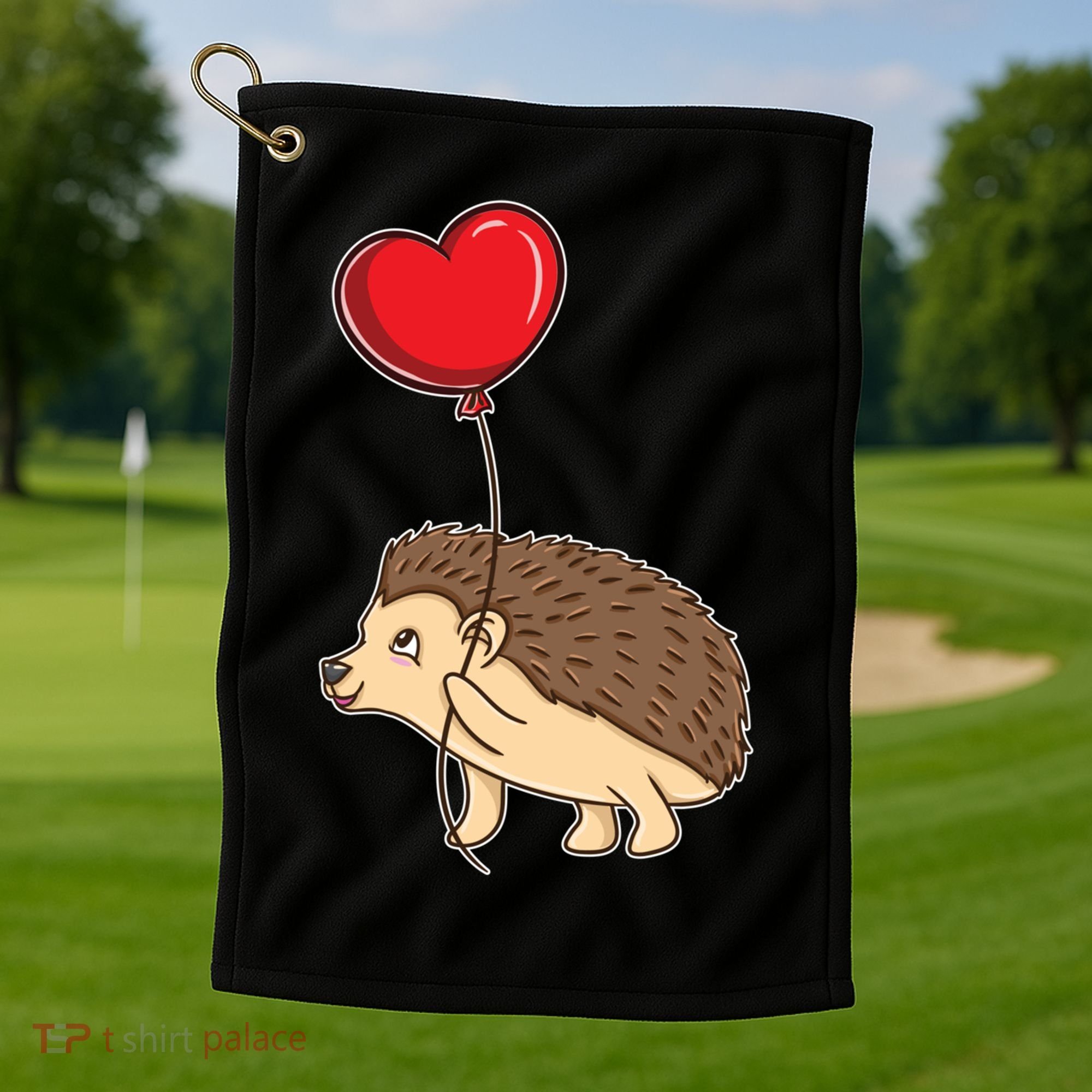 Hedgehog With Heart Balloon Valentines Day Gift Golf Towel