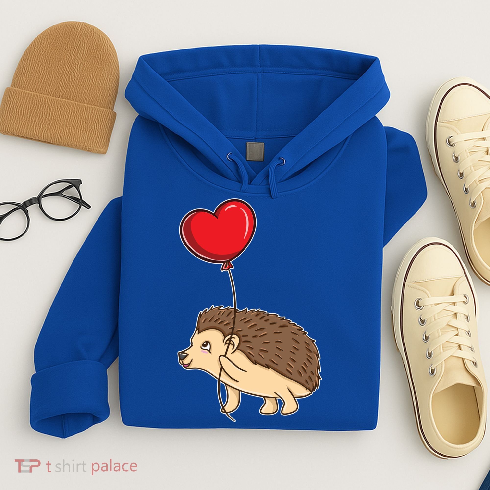 Hedgehog With Heart Balloon Valentines Day Gift Hoodie