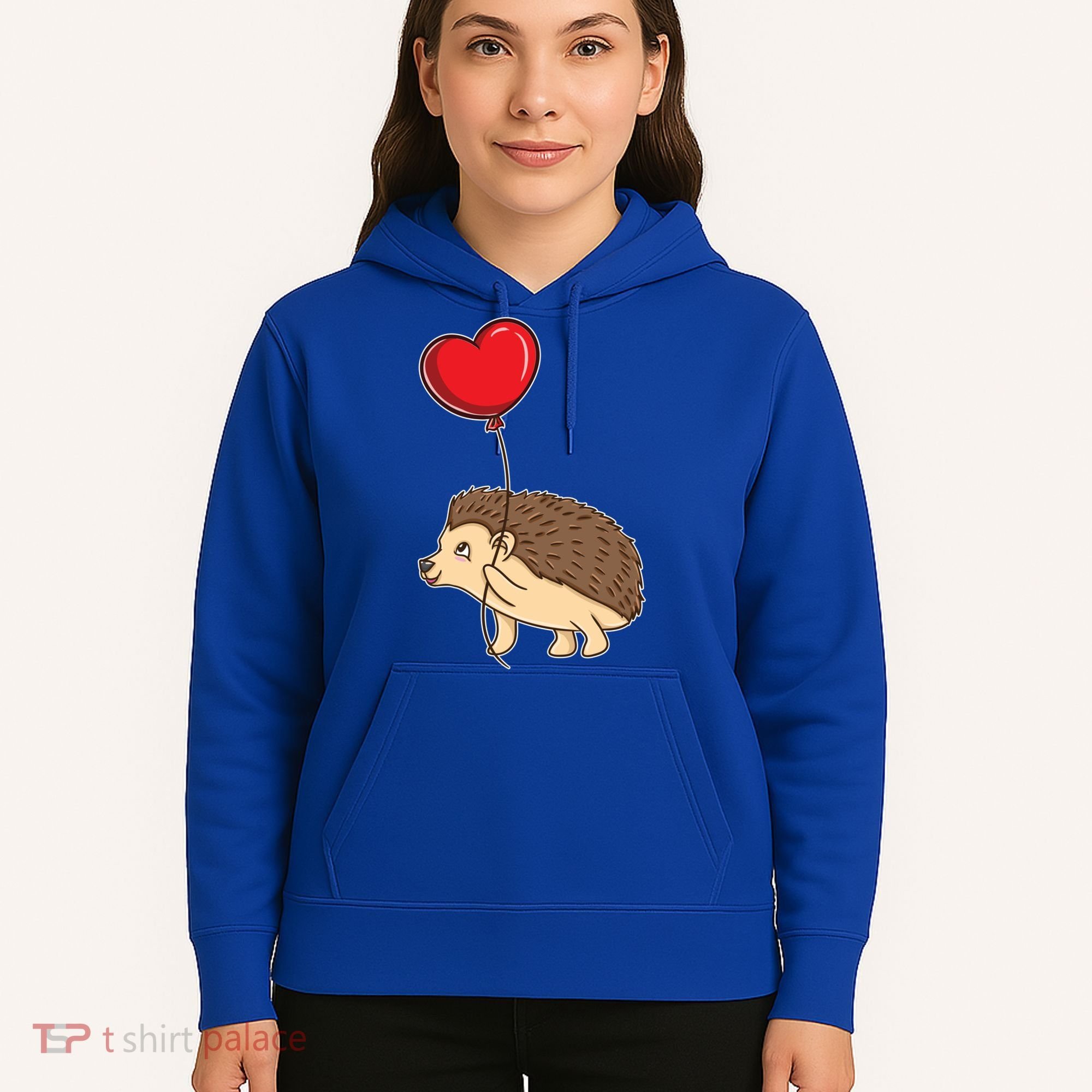 Hedgehog With Heart Balloon Valentines Day Gift Hoodie