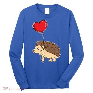 Hedgehog With Heart Balloon Valentines Day Gift Long Sleeve Shirt
