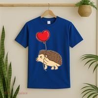Hedgehog With Heart Balloon Valentines Day Gift T-Shirt thumb 2