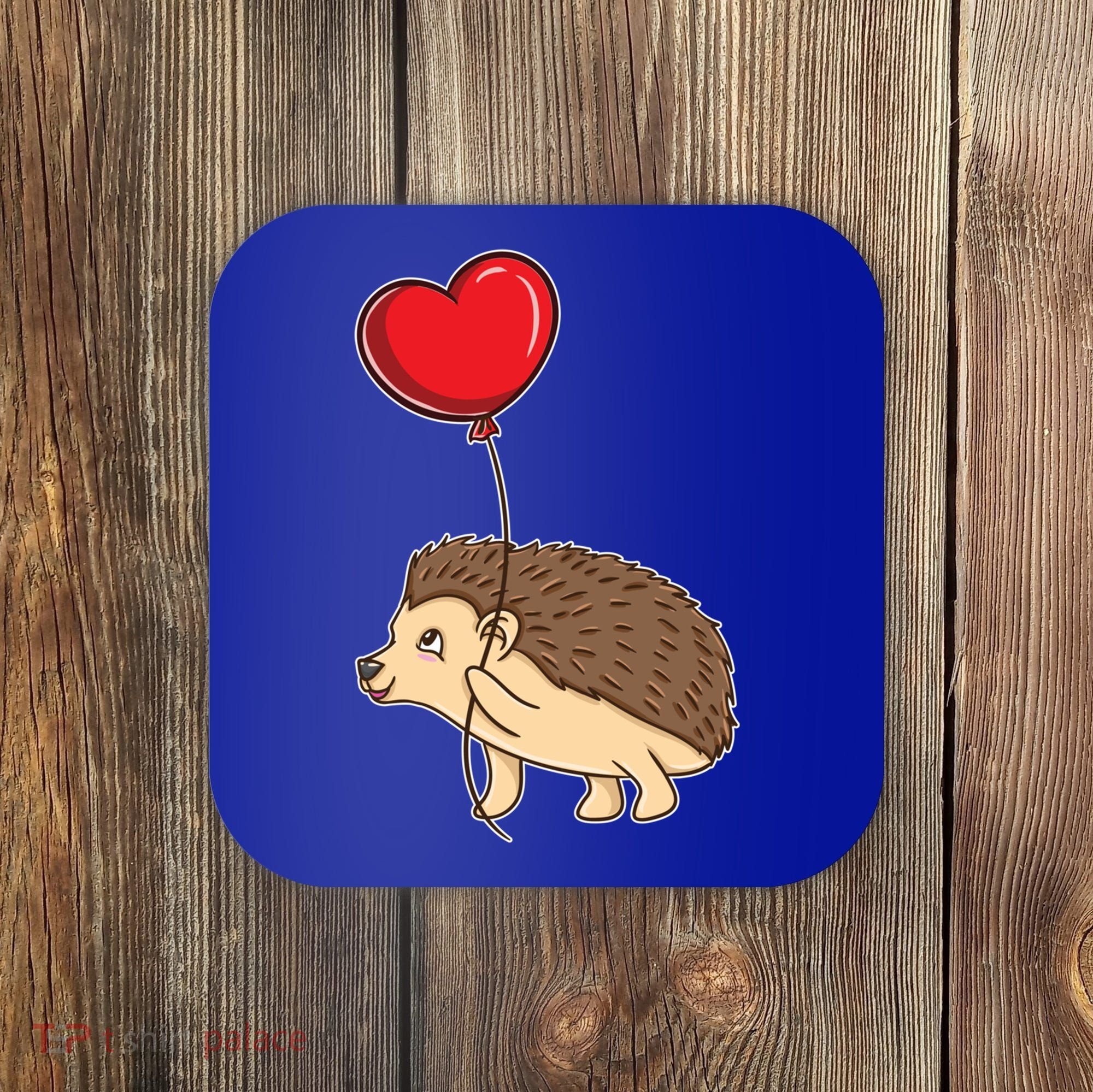 Hedgehog With Heart Balloon Valentines Day Gift Coaster