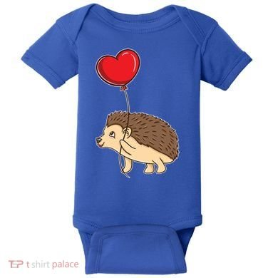Hedgehog With Heart Balloon Valentines Day Gift Baby Bodysuit