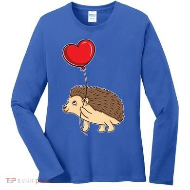 Hedgehog With Heart Balloon Valentines Day Gift Women's Long Sleeve Shirt