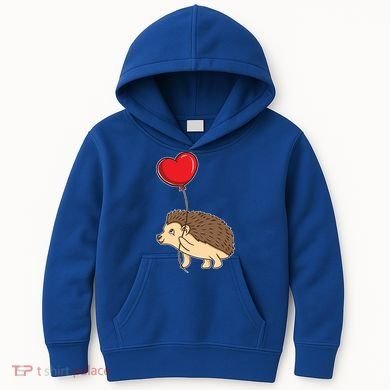 Hedgehog With Heart Balloon Valentines Day Gift Kids Hoodie