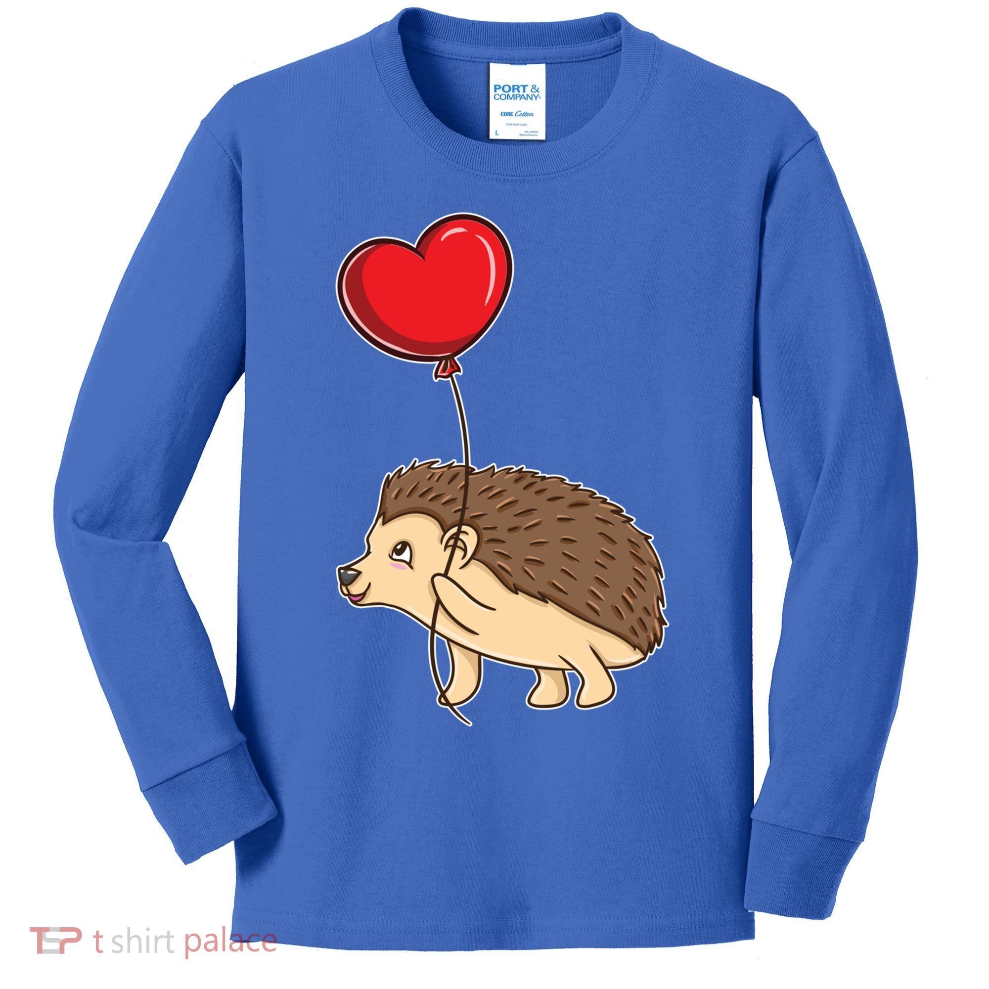Hedgehog With Heart Balloon Valentines Day Gift Kids Long Sleeve Shirt
