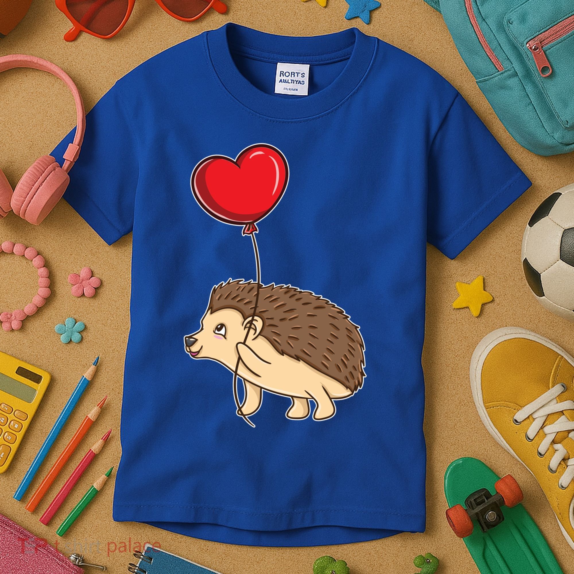 Hedgehog With Heart Balloon Valentines Day Gift Kids T-Shirt