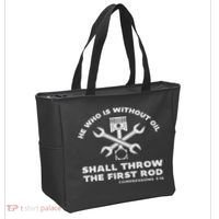 He Who Is Without Oil Shall Throw The First Rod Car Mechanic Tote Bag thumb 2