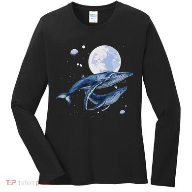 Humpback Whale In Space Funny Beluga Orca Blue Whale Women's Long Sleeve Shirt