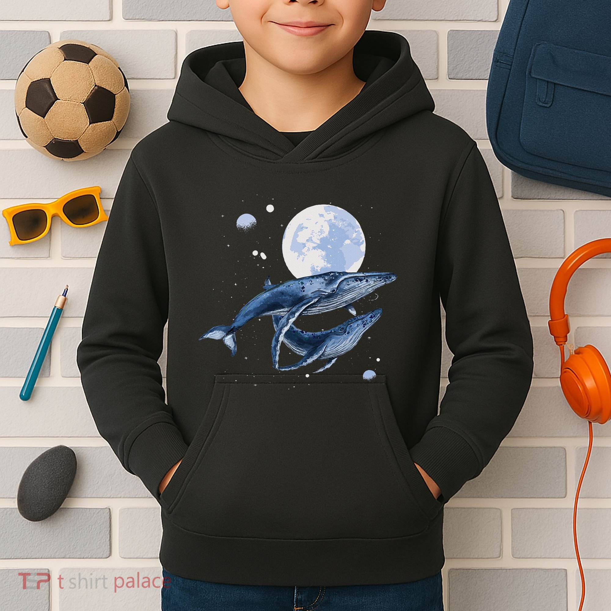 Humpback Whale In Space Funny Beluga Orca Blue Whale Kids Hoodie