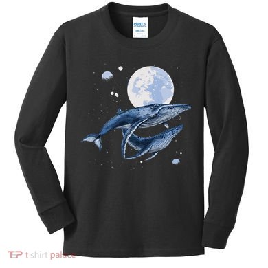 Humpback Whale In Space Funny Beluga Orca Blue Whale Kids Long Sleeve Shirt