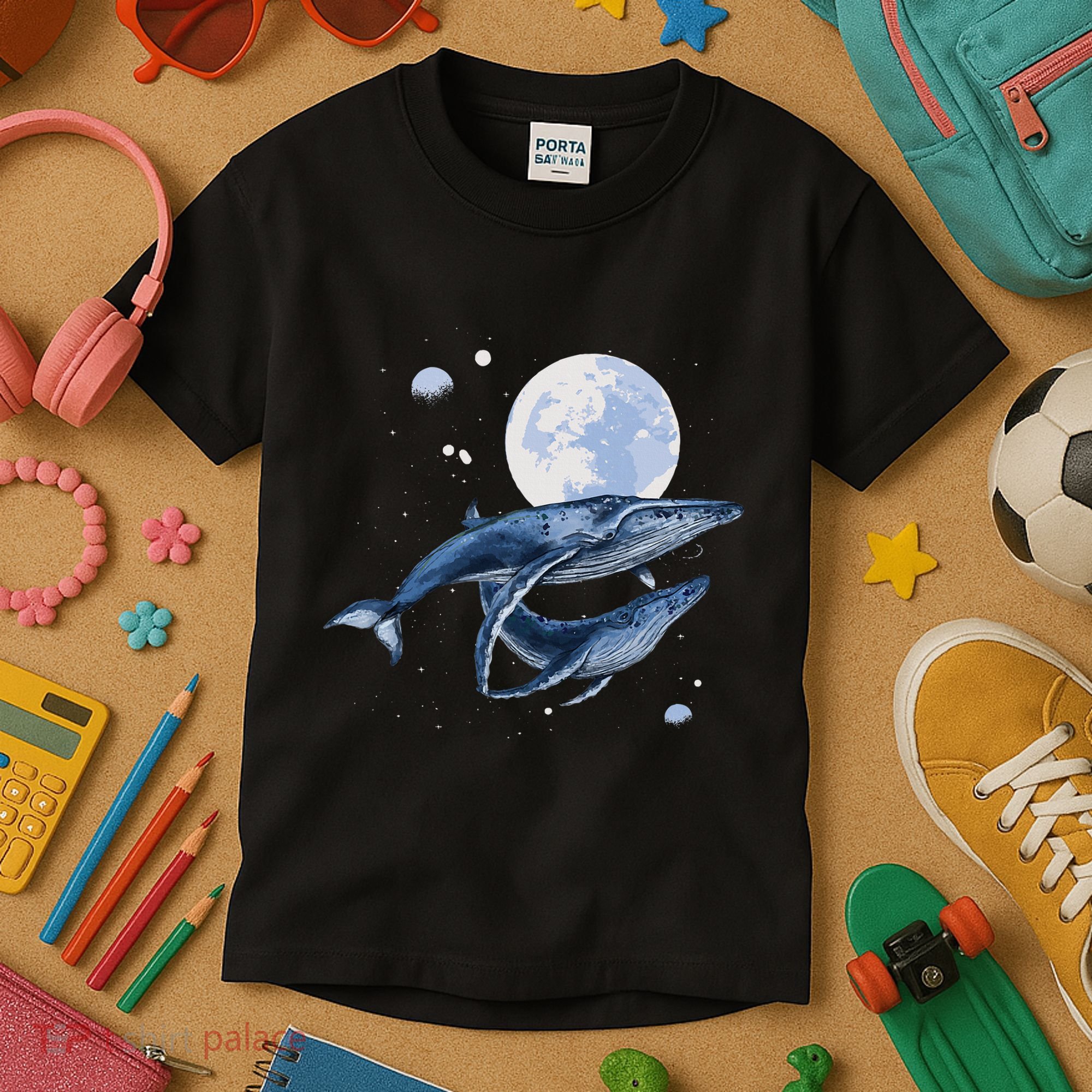 Humpback Whale In Space Funny Beluga Orca Blue Whale Kids T-Shirt