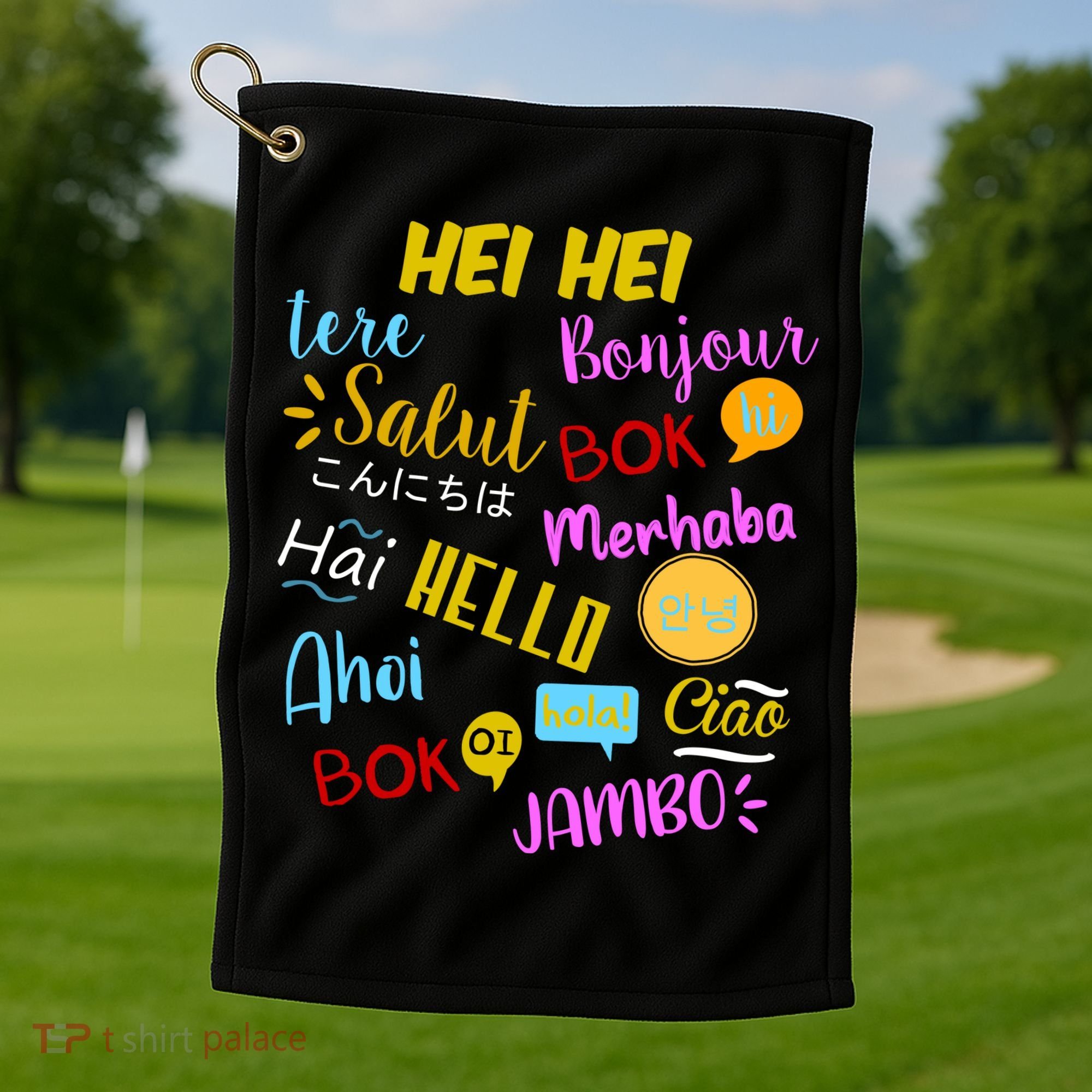 Hello Word In Different Languages Travel And Teacher Golf Towel