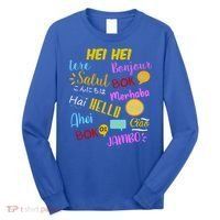 Hello Word In Different Languages Travel And Teacher Long Sleeve Shirt thumb 0