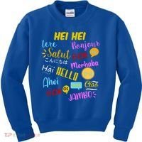 Hello Word In Different Languages Travel And Teacher Kids Sweatshirt thumb 0