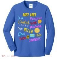 Hello Word In Different Languages Travel And Teacher Kids Long Sleeve Shirt thumb 0