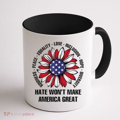 Hate WonT Make America Great Sunflower Kindness Peace Coffee Mug back