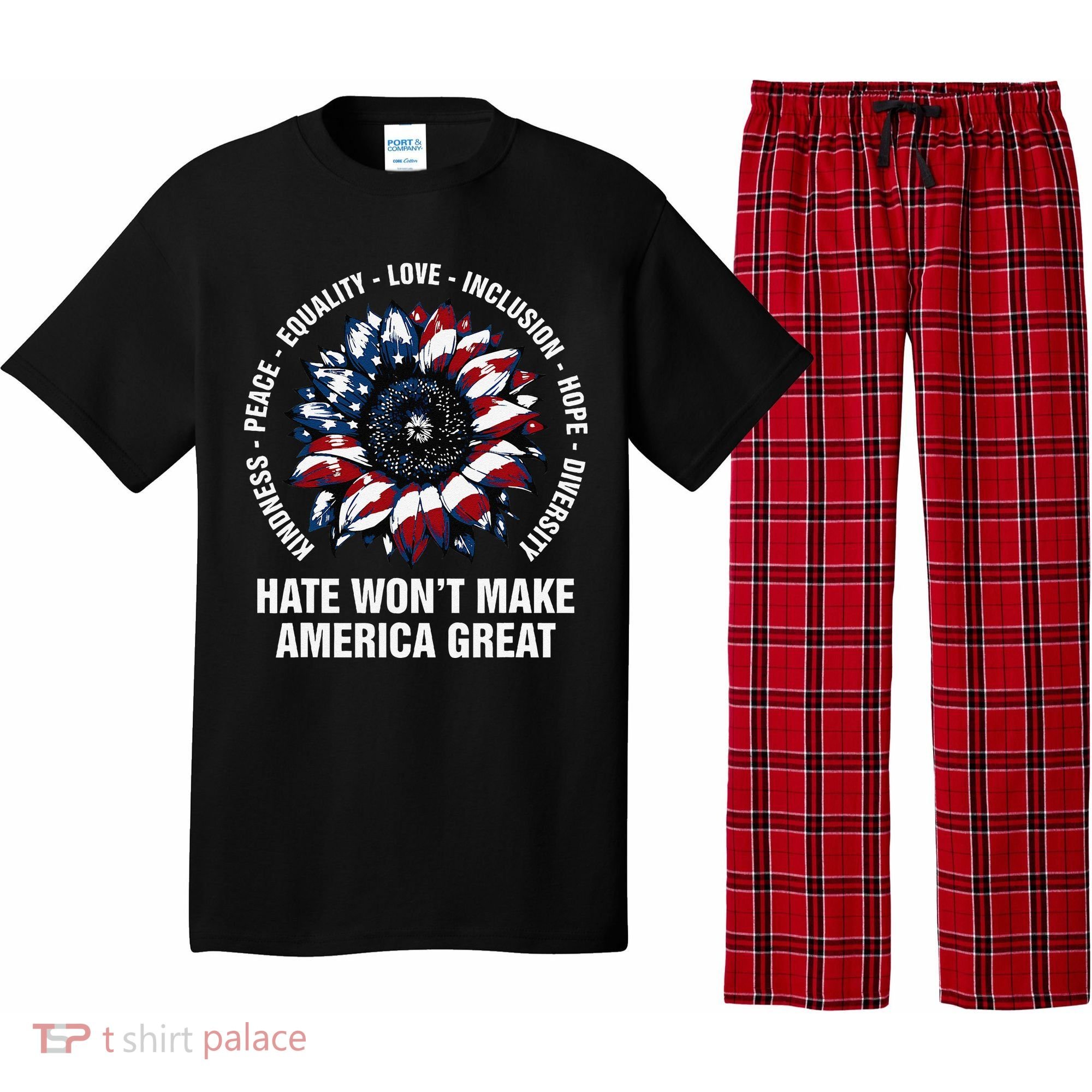 Hate WonT Make America Great Sunflower Kindness Peace Pajama Set