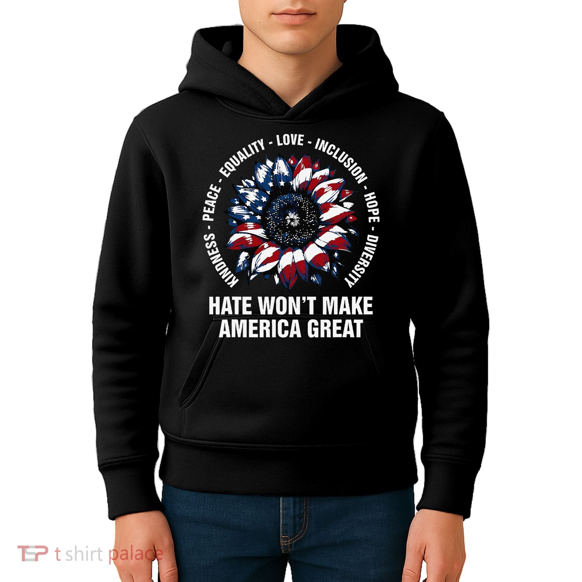 Hate WonT Make America Great Sunflower Kindness Peace Kids Hoodie