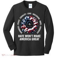 Hate WonT Make America Great Sunflower Kindness Peace Kids Long Sleeve Shirt thumb 0