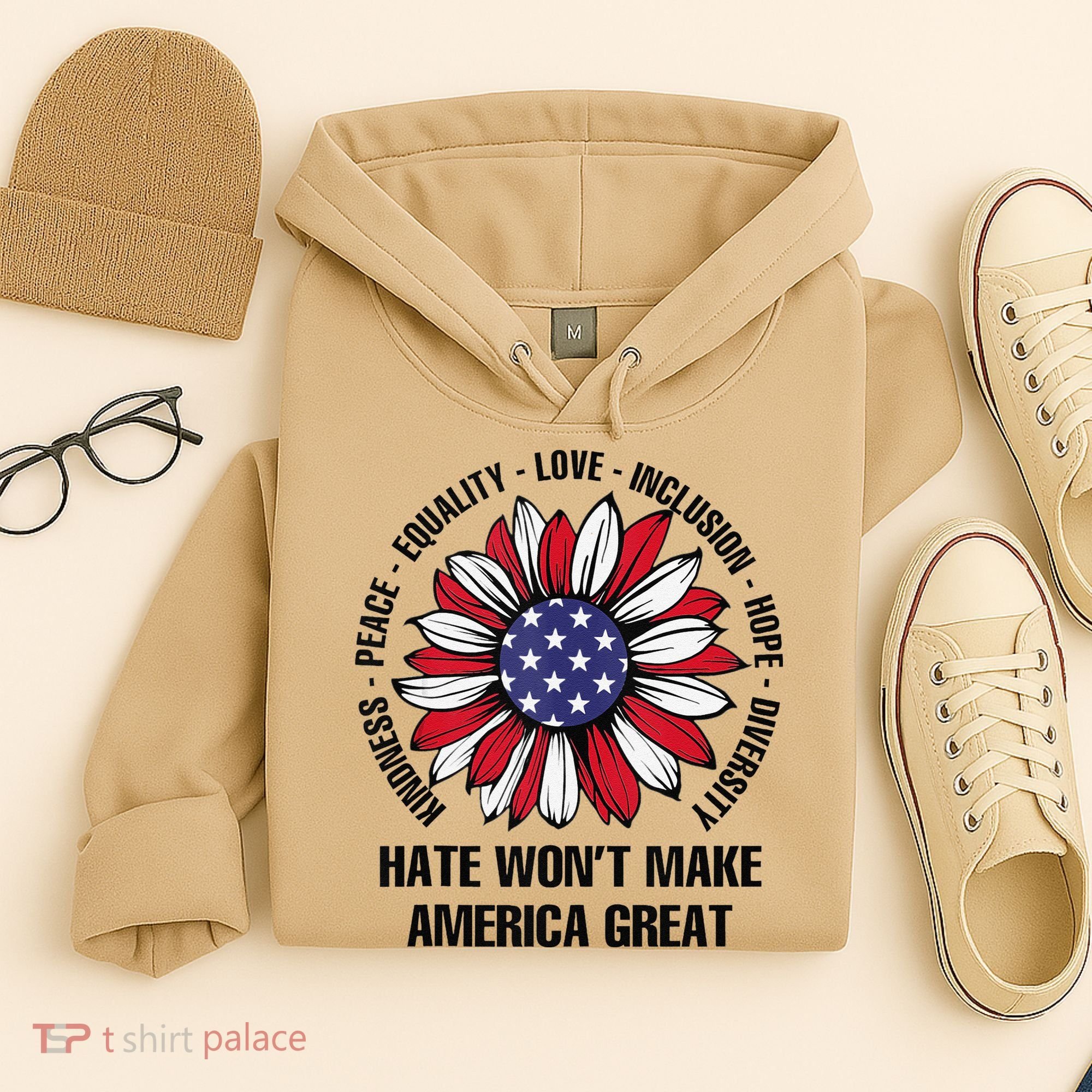 Hate WonT Make America Great Sunflower Kindness Peace Hoodie
