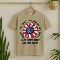 Hate WonT Make America Great Sunflower Kindness Peace T-Shirt thumb 2