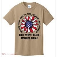 Hate WonT Make America Great Sunflower Kindness Peace Kids T-Shirt thumb 0