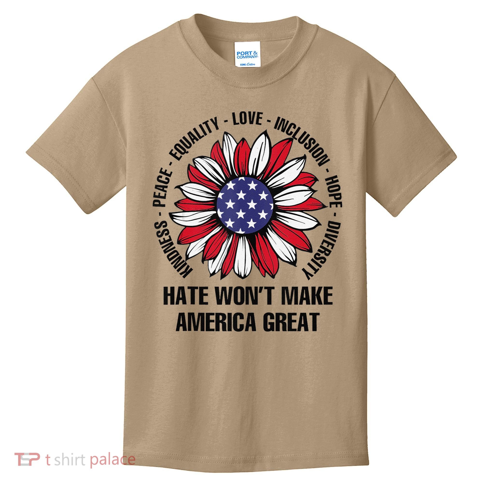 Hate WonT Make America Great Sunflower Kindness Peace Kids T-Shirt