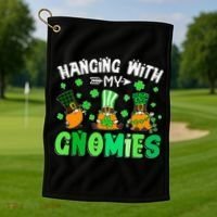 Hanging With My Gnomies Shamrock St Patrick's Day Irish Golf Towel thumb 1