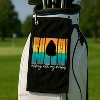 Hiking With My Birches Hilarious Campfire Hiking Funny Gift Golf Towel thumb 2