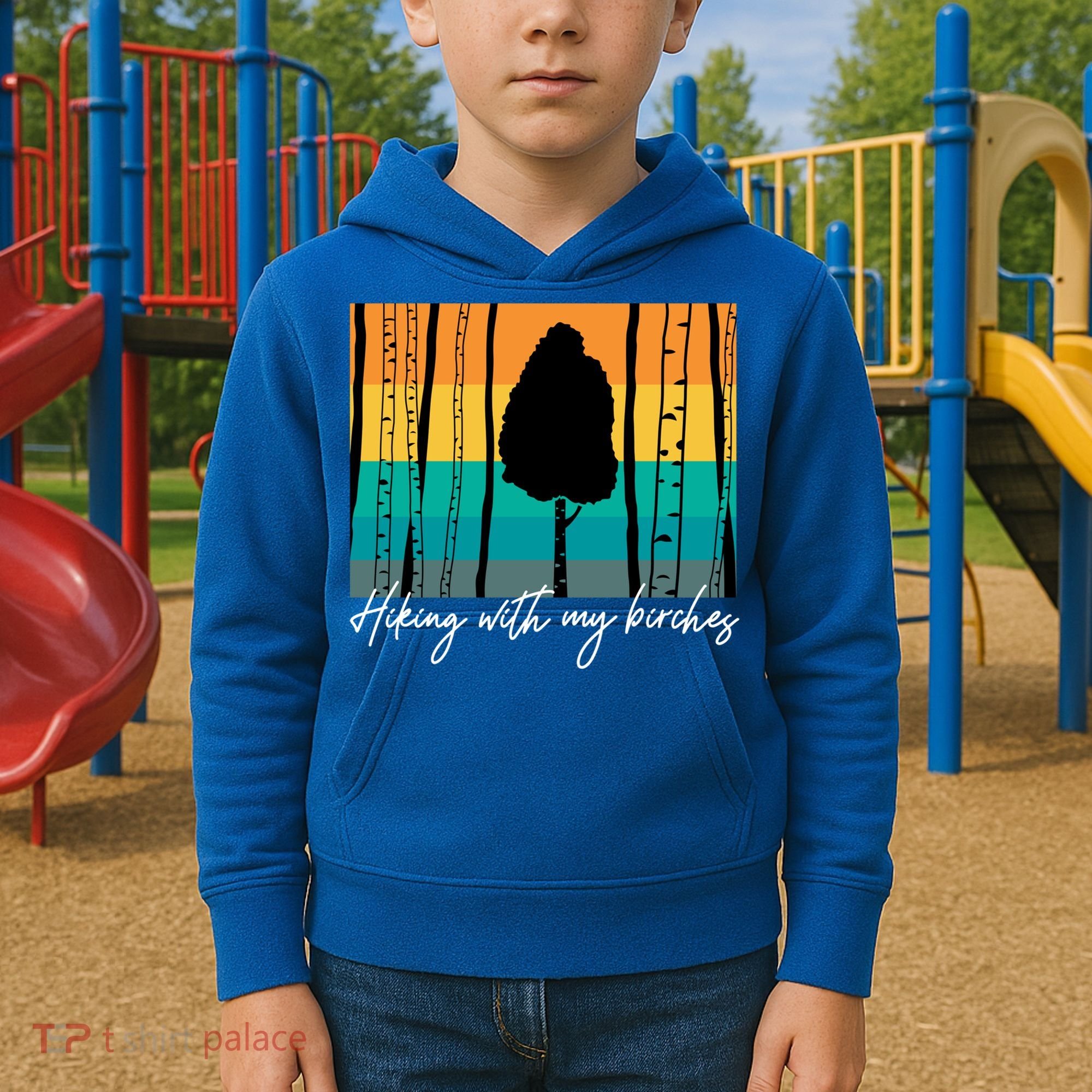Hiking With My Birches Hilarious Campfire Hiking Funny Gift Kids Hoodie