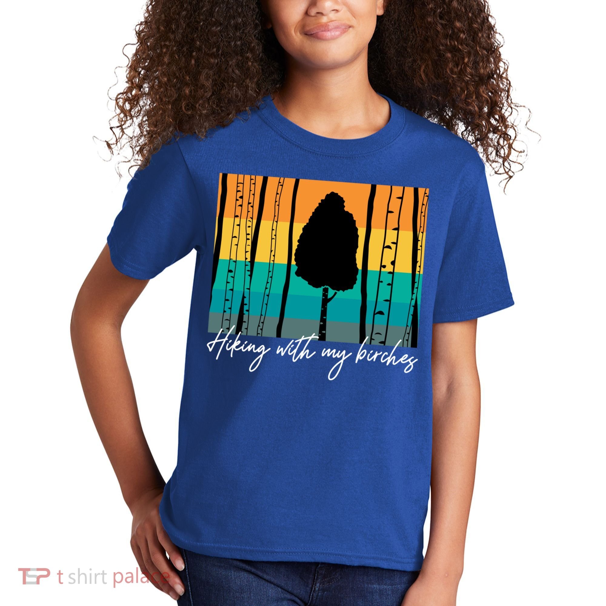 Hiking With My Birches Hilarious Campfire Hiking Funny Gift Kids T-Shirt